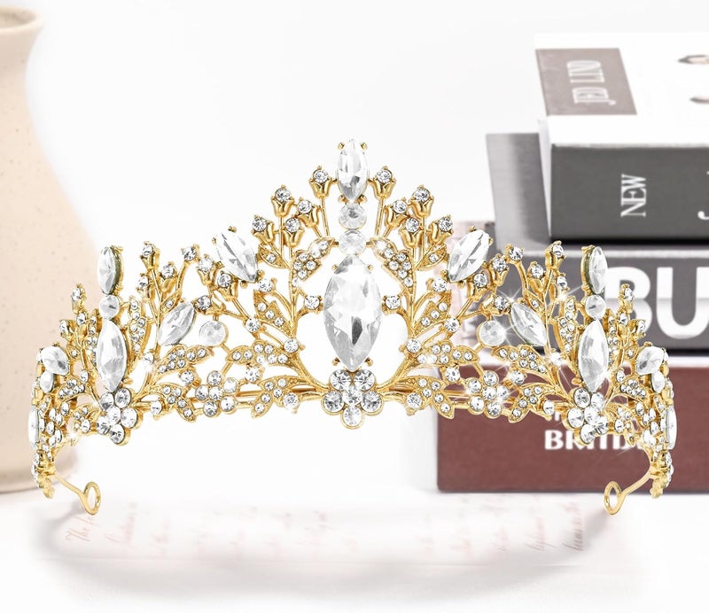 TAROSE Crowns for Women, Queen Crystal Gold Silver Tiaras with White Rhinestone and Combs, Goddess Crown for Wedding Bride Birthday Princess Bridal Shower Hair Accessories for Women - Image 3